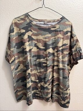 Free People Camo Scoop Neck Tee in Olive, Brown, Black